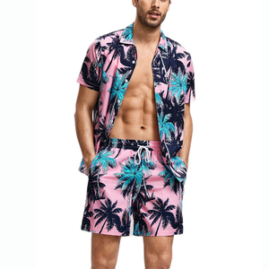 Professional High Quality Summer Men Hawaiian Beach Shirt Printing Men's Two Piece Shirt And Shorts <b>Sets</b> Hawaiian Beach Style - Product Image 1