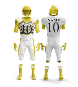 Uniformes de Fútbol Americano Personalizables Blancos y Dorados con Impresión por Transferencia de Calor, 100% Poliéster, Cuello en V, Manga Corta, para Hombres Adultos - Product Image 3