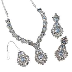 Conjunto de Joyería Kundan Inspirado en la India y Pakistán, Chapado en Oro, con Esmeraldas Verdes y Zafiros Azules, para Bodas, con Pendientes - Product Image 1