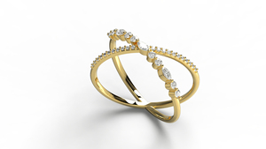 Bague tendance en or massif 18 carats, avec diamants marquise et ronds alternés, en forme de X entrecroisée, bijoux fins pour femmes - Product Image 2