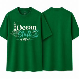 โอเชียนสเตทมายด์เสื้อยืดแขนสั้นผู้ชายสีน้ำเงินกรมท่า คอกลม ทรงปกติ พิมพ์ลายการ์ตูนด้านหน้า ลำลอง ผ้าฝ้ายเทอร์รี่ 100% - Product Image 1