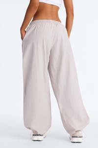 Private Label Unisex Stone Wide Leg Parachute <b>Trousers</b> Contrast Seam <b>Drawstring</b> Nylon Streetwear Pants OEM men's pants - Product Image 4