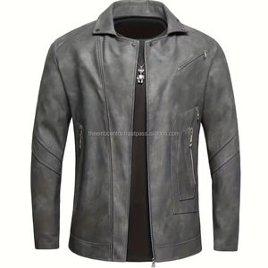 Chaqueta de cuero genuino para hombre hecha a medida de alta calidad con cuello levantado Uso de invierno cremallera chaqueta de servicio OEM para hombre - Product Image 1
