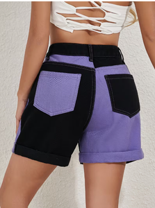Shorts de Mezclilla de Cintura Alta para Mujer, Corte Ajustado, Secado Rápido, con Bordado de Estrella en Contraste, Estilo Casual de Verano en Negro - Product Image 2