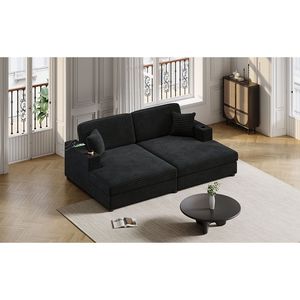 Divano letto componibile oversize in velluto a coste da 220 cm con due porte USB, due portabicchieri e due tasche portaoggetti - Product Image 1
