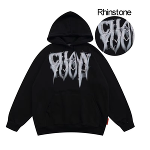 Nouveau sweat à capuche pour homme 100% coton écologique, avec transfert thermocollant de strass et cristaux personnalisés, sans cordon de serrage, effet diamant scintillant - Product Image 6