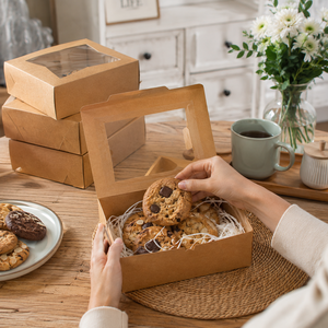 Custom Recyclable Kraft Paper Self Erecting Boxes With Clear <b>Window</b> For Gift Craft Packaging Rectangle Shape Plastic Liner - Product Image 5