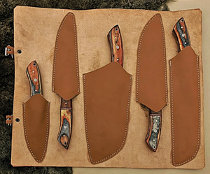 Juego de Cuchillos de Chef de Acero de Damasco de Alta Calidad, 5 Piezas, Personalizables OEM/ODM, con Hojas de Punta Caída y Borde Biselado, Mangos de Madera - Product Image 2