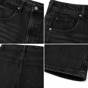 Pantalones Cortos de Mezclilla Negros Lavados Personalizados al por Mayor para Hombre, Estilo Ancho y Holgado, Ropa Urbana, Fabricante OEM ODM - Product Image 5