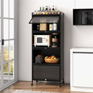 5 Tier Rolling Microwave Stand Flip Dust Proof Doors with 4 Brakes <b>Kitchen</b> <b>Storage</b> Rack - Product Image 1