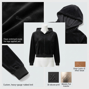 Wholesale Women's Velvet Hoodie Zipper up Full Sleeve Slim Fit Winter Outdoor Casual Wear High Quality <b>Sweatshirt</b> Pockets - Product Image 5