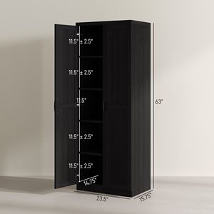 2-Door Freestanding <b>Kitchen</b> <b>Pantry</b> 63\" Cinnamon Black Wood Grain Cabinet with 2 Adjustable Shelves for Dining Room - Product Image 3