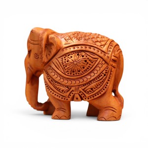 Figurine d'éléphant en bois artisanale |   Statue d'éléphant sculptée décorative |   Décoration de table artisanale en bois pour la maison, Diwali, mariage - Product Image 4