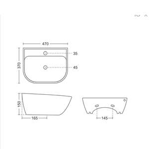 Elegant rectangular wall hung ceramic wash basin 470x370x150mm glossy white floating bathroom sink with half pedestal - Product Image 2