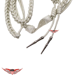 Aiguillette de parade tressée argentée, Aiguillette d'épaule, Aiguillette de général, Aiguillette tressée argentée avec pointe argentée métallique - Product Image 2