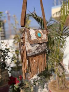 กระเป๋าถือหนังวัวแท้กระเป๋าสะพายข้างสีเทอร์ควอยส์หินกระเป๋าหลากหลายสไตล์โบฮีเมียนพู่ห้อยกระเป๋าขายดี - Product Image 2