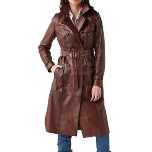 Abrigo Largo de Cuero Genuino para Mujer, Cómodo, Elegante, Corte Entallado, Ropa de Invierno con Cierre de Botones - Product Image 3