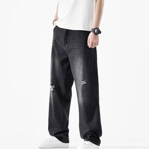 Jeans de Mezclilla Premium para Hombre, Corte Holgado, Pierna Recta, Cintura Media, Color Sólido, Casual, Algodón, Desgastados, Lavado Rápido, Secado Rápido - Product Image 3