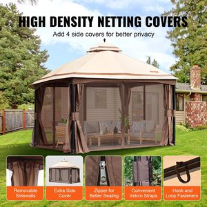 Gazebo da Giardino 10 X 13 FT per 10-12 Persone, Struttura in Metallo con Tenda in Poliestere 180G, Pergola con Zanzariera e Rivestimento in PU - Product Image 5
