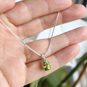 Natural <b>Peridot</b> Pear Cut Pendant <b>Necklace</b> Gold Plated 925 Silver Green Gemstone Teardrop Dainty Fine Jewelry - Product Image 2