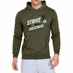 เสื้อฮู้ดสีเขียวมะกอกสำหรับผู้ชาย ลายอนิเมะ Strive Greatness พิมพ์ลายฟุตบอล สวมใส่สบายๆ ในฤดูใบไม้ร่วง ผลิตจากผ้าโพลีเอสเตอร์ถัก 100% - Product Image 1