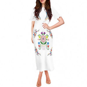 Vestidos de Verano de Poliéster con Diseño de Bordado Mexicano, Talla Grande, Manga de Pétalo, Estilo Bodycon, a la Moda - Product Image 2