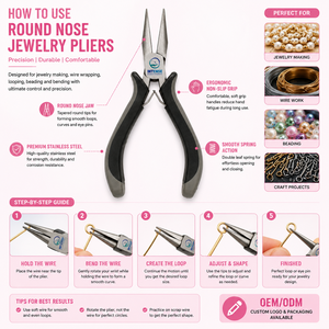 Alicates Profesionales de Punta Redonda para Joyería, Acero Inoxidable, Herramienta para Hacer Lazos de Alambre y Abalorios, Mango Ergonómico Antideslizante - Product Image 3