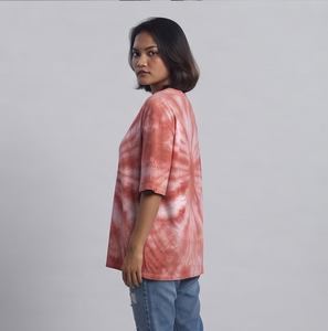 Camiseta de algodón para mujer, efecto desgastado, cuello redondo, corte holgado, manga tres cuartos, estilo casual oversize, streetwear, camiseta de verano OEM - Product Image 5