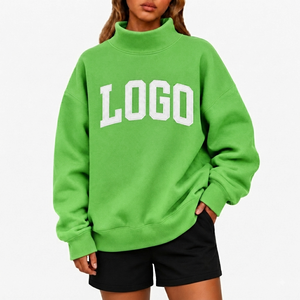 Sweat-shirts respirants pour femmes, col montant, automne/hiver, anti-boulochage, logo personnalisé imprimé, broderie, mélange polyester/coton - Product Image 1