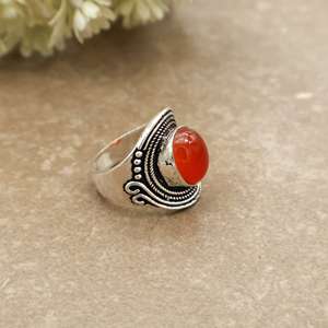 Brass Handmade 925 Sterling Silver Natural Carnelian <b>Ring</b> Vintage Boho <b>Statement</b> <b>Ring</b> for Women Artisan Red Gemstone Jewelry - Product Image 2