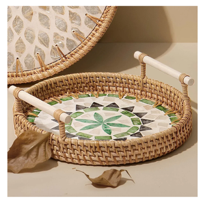 Juego de bandejas de cocina de nácar y ratán de nuevo diseño para almacenar postres y bocadillos al precio más bajo. - Product Image 2