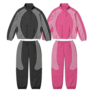 Unisex Winter Plus Size Nylon Zipper-Up Soft Shell Trackpants 2 Piece Set with Elastic Cuffs Men's Windbreaker on Wholesale Rate - Product Image 3