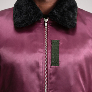 Men Classic Maroon Satin Bomber <b>Jacket</b> with Black Faux Fur Collar Zipper Up Shiny Silk Flight <b>Jacket</b> Casual Winter Outerwear - Product Image 5