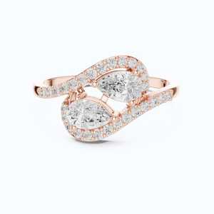 Bague Bypass Toi et Moi en Moissanite Taille Poire Style Floral avec Halo pour Femme, en Argent 925 Original, Cadeau Raffiné pour Anniversaire ou Promesse pour Amoureux - Product Image 4