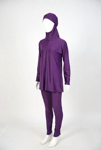 Unisex Solid Purple Long Sleeve Modest Swimwear Tunic Top Full Length Leggings UPF50+ Breathable Lightweight Polyester/Nylon All - Product Image 4