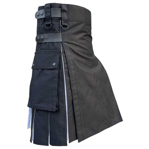Kilt hybride noir pour femme avec panneaux latéraux et bretelles réglables, coupe classique, en polyester - Product Image 4