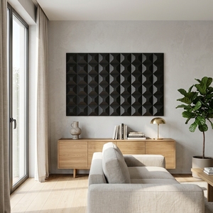 Décoration murale noire moderne en bois, motif géométrique 3D en forme de diamant, panneau mural sculpté, décoration intérieure contemporaine de luxe - Product Image 3