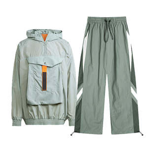 Top Trending Customized Logo Solid Design Men's Polyester <b>Jacket</b> and Tracksuit Set Full Zip-Up Nylon Windbreaker <b>Rain</b> Suit - Product Image 5