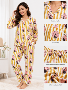 Jaipur Hand Block Print 100% Cotton Night Suit for Women <b>Long</b> Sleeve Shirt & Pajama Set Breathable Loungewear PJS with Pouch - Product Image 2