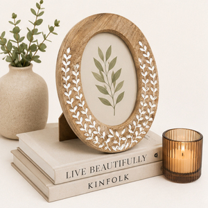 Oval Wooden Photo <b>Frame</b> with White Resin Vine Inlay Wholesale Mango <b>Wood</b> Tabletop <b>Picture</b> <b>Frame</b> for Elegant Home Decor - Product Image 2