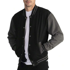 Chaqueta de Béisbol Universitaria Acolchada de Invierno con Capucha, de Mezcla 100% Algodón, Bicolor, Unisex, Negra con Mangas Grises, Estilo Urbano - Product Image 1