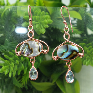 Pendientes Colgantes de Plata de Ley 925 con Concha de Abulón y Topacio Azul, Hechos a Mano, Estilo Boho, Chapados en Oro Rosa y Oro Amarillo - Product Image 3