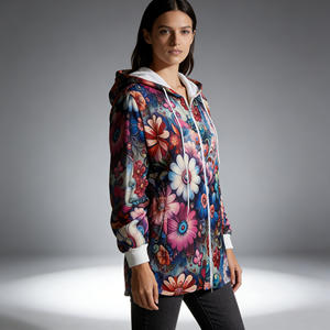 Offre spéciale sur le sweat à capuche léger et décontracté pour femme Temu, à motif floral saisissant, avec fermeture éclair et cordon de serrage, idéal pour l'automne - Product Image 2