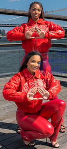 Delta |   Sigma |   Veste bomber en similicuir rouge respirante de la sororité Theta, avec lettres grecques, pour femmes - Product Image 3