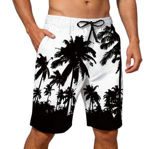 Pantalones cortos de vacaciones para hombre, estampado de palmeras, cintura elástica con cordón, playa, verano, informal, vacaciones, camisa blanca colorida, camisa de verano para hombre - Product Image 1