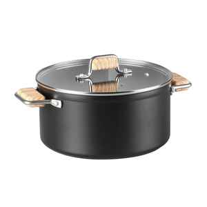 Casserole en aluminium antiadhésive avec couvercle en verre, poignée dorée, compatible induction, pour soupes et ragoûts - Product Image 3