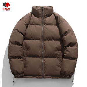 Custom Design Solid Puffer <b>Jacket</b> for <b>Men</b> Stand Collar Zipper Closure Breathable Fabric OEM Service Plain Dyed Customized Logo - Product Image 2