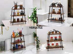 Étagère de rangement en bois pour cuisine, salle de bain |   Étagère de rangement pour comptoir avec étagères en bois de manguier et en fer pour chambre à coucher, bureau - Product Image 2