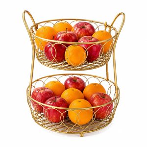 Panier à fruits en métal doré à 2 niveaux avec poignées, 25x25x45 cm - Product Image 4