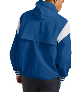 Veste de course coupe-vent bleue pour homme avec capuche, fermeture éclair quart de tour, style sportif, en polyester - Product Image 5